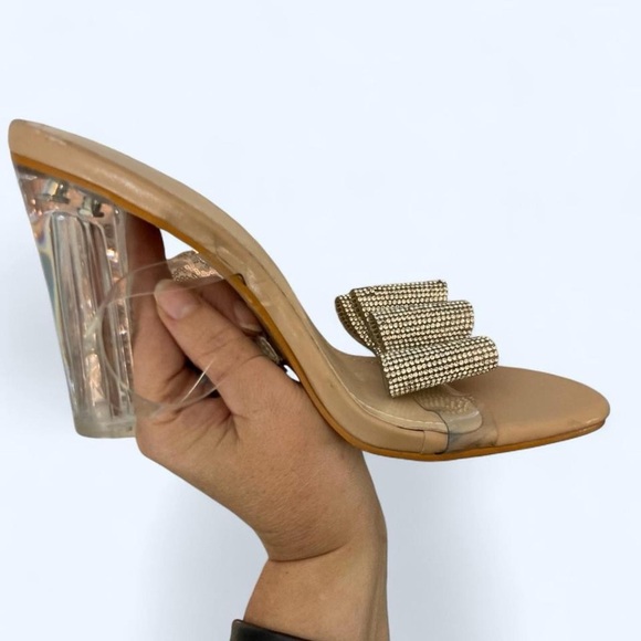 The Unbranded Brand Shoes - Clear heeled sandals with silver bow detail #glamour size 41 10-10.5